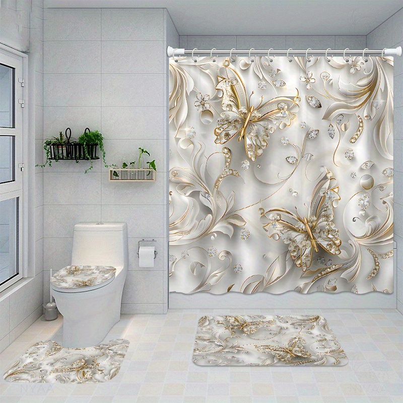 4pcs Elegant Butterfly Shower  - Bamboo Bath Mat 评论和价格